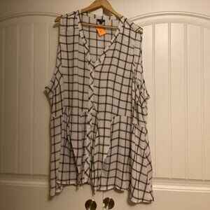 Torrid Peplum Georgette Button-Front Blouse 5 5X White Black Windowpane Check